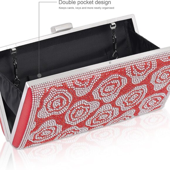 Stylish Red Satin Evening Purse with Organized Compartments - Ideal for Events - Picture 3 of 9